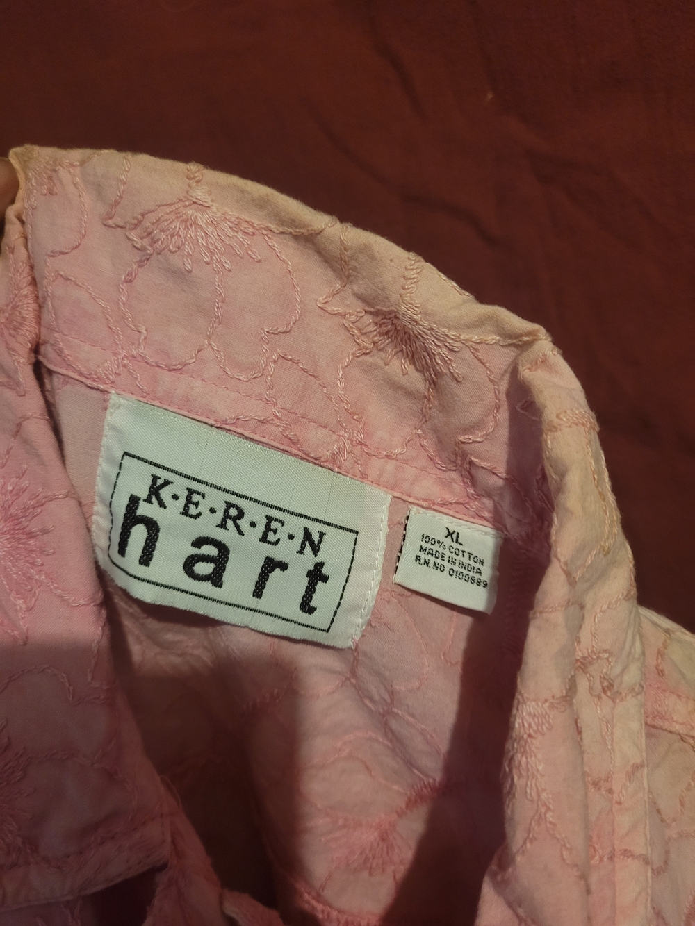 Keren Hart Pink Embroidered Button Down Blouse - XL - Picture 2 of 3